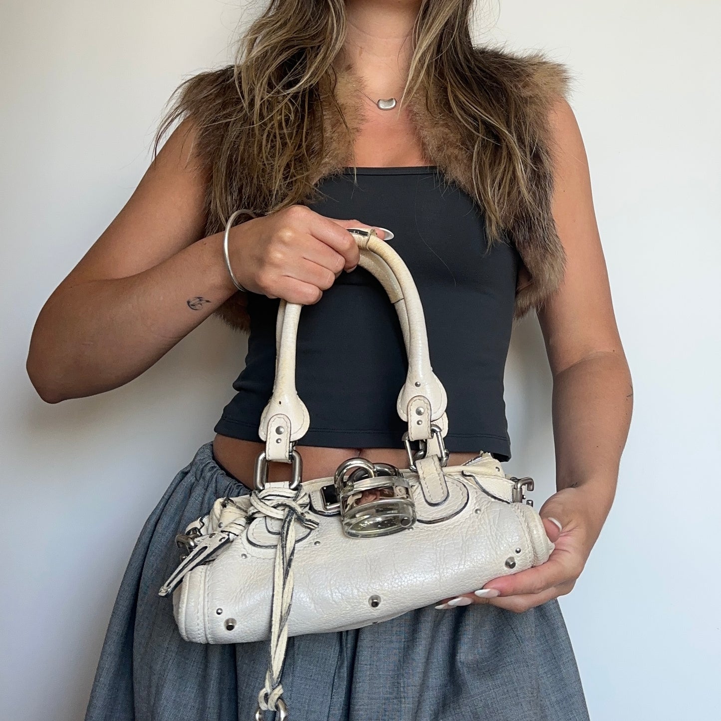 Chloe White Mini Paddington with Clear Lock