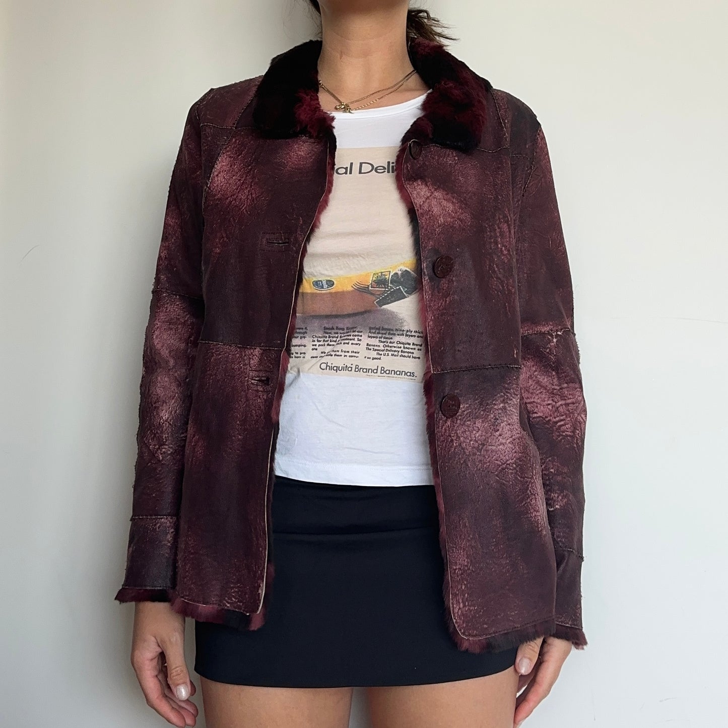 Vintage Reversible Red Leather and Fur Jacket