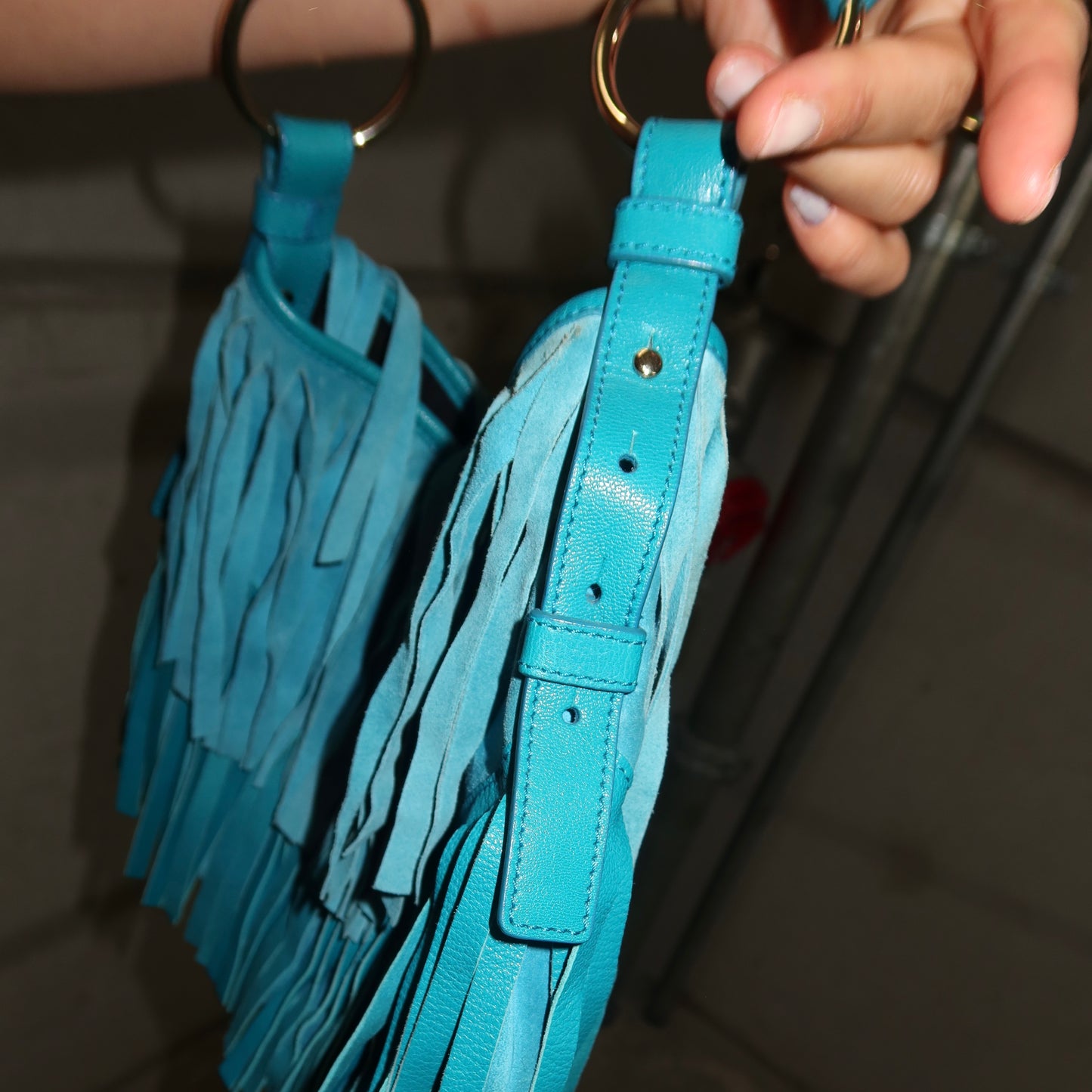 YSL Blue Suede Fringe Bag