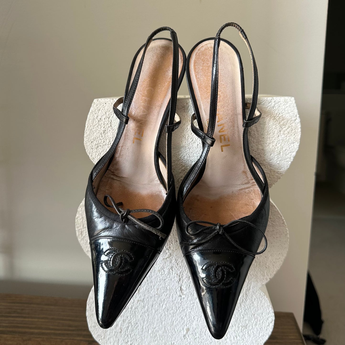 Chanel Black Sling Backs (38)