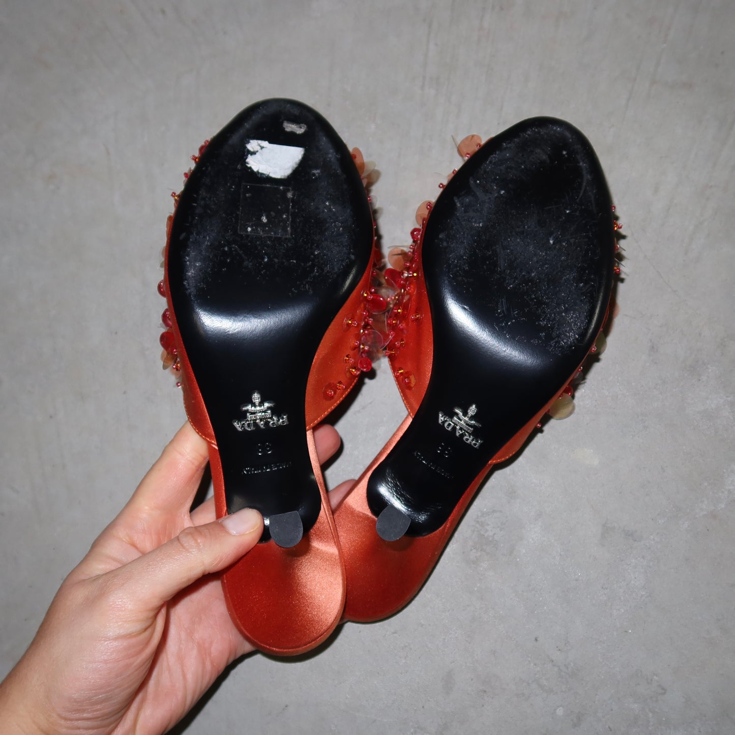 Prada Orange Sequin Kitten Heels (38)