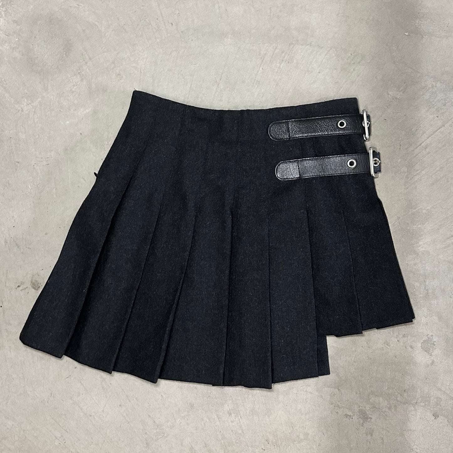 D&G Asymmetric Hem Pleated Wool Mini Skirt