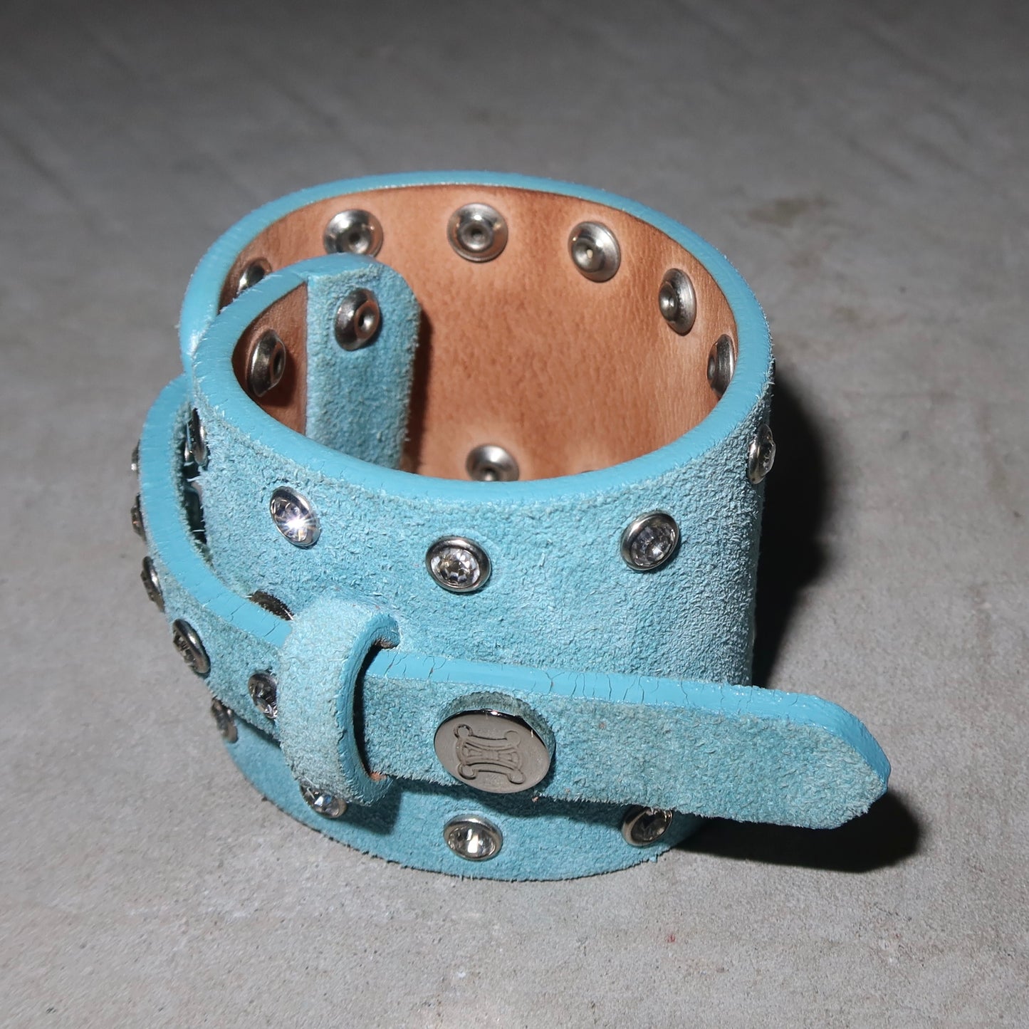 Celine Blue Suede Rhinestone Cuff