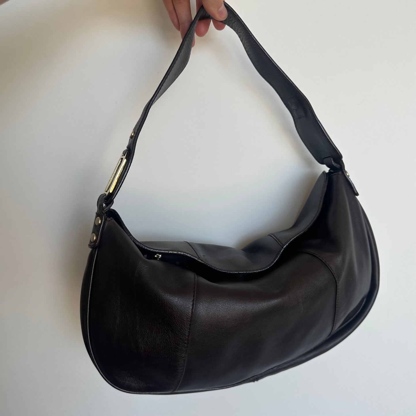 Dolce & Gabbana Brown Leather Slouchy Bag with Gold Hardware
