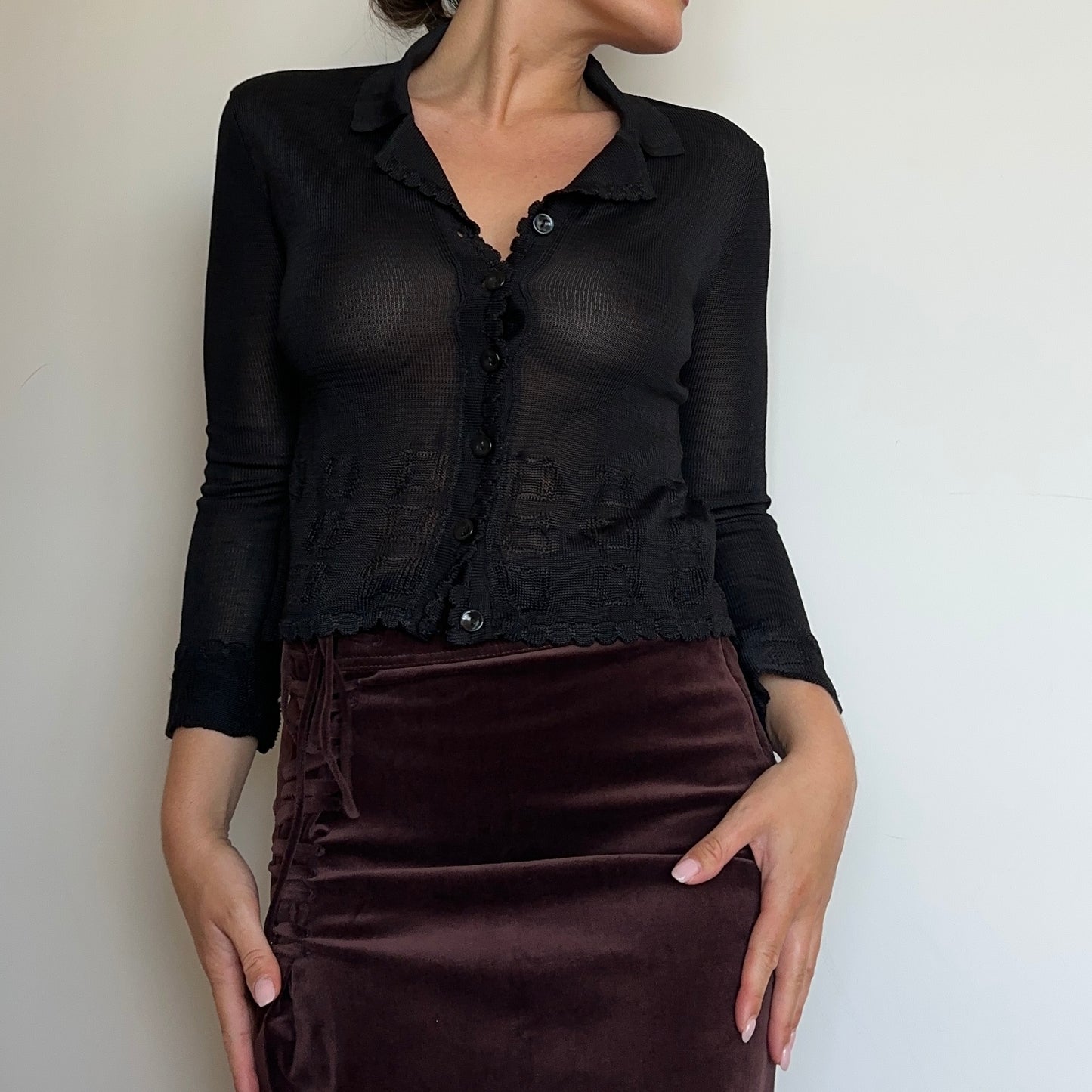 Chloé Sheer Black Button Up Knit