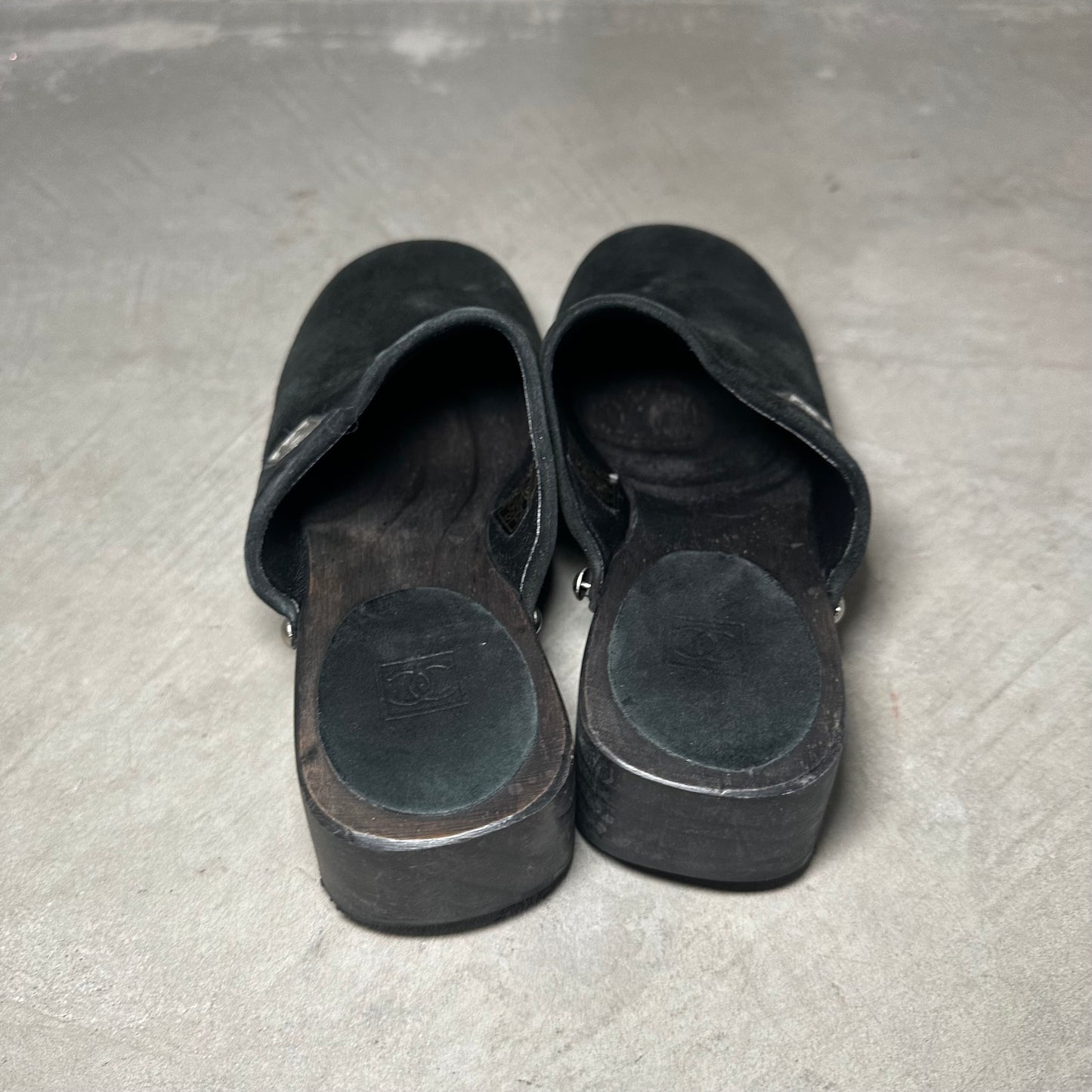 Chanel Black Suede Clogs (37)