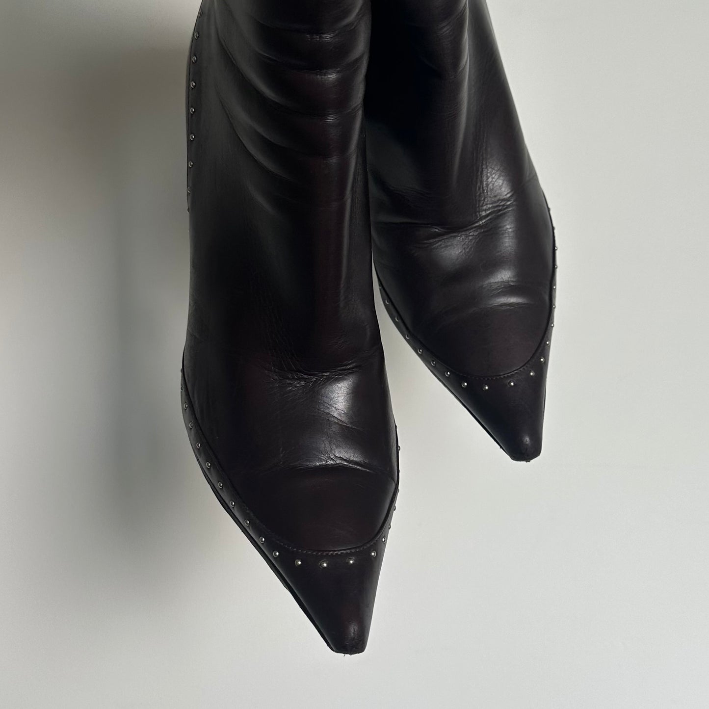Dior Brown Leather Studded Boots (37.5)