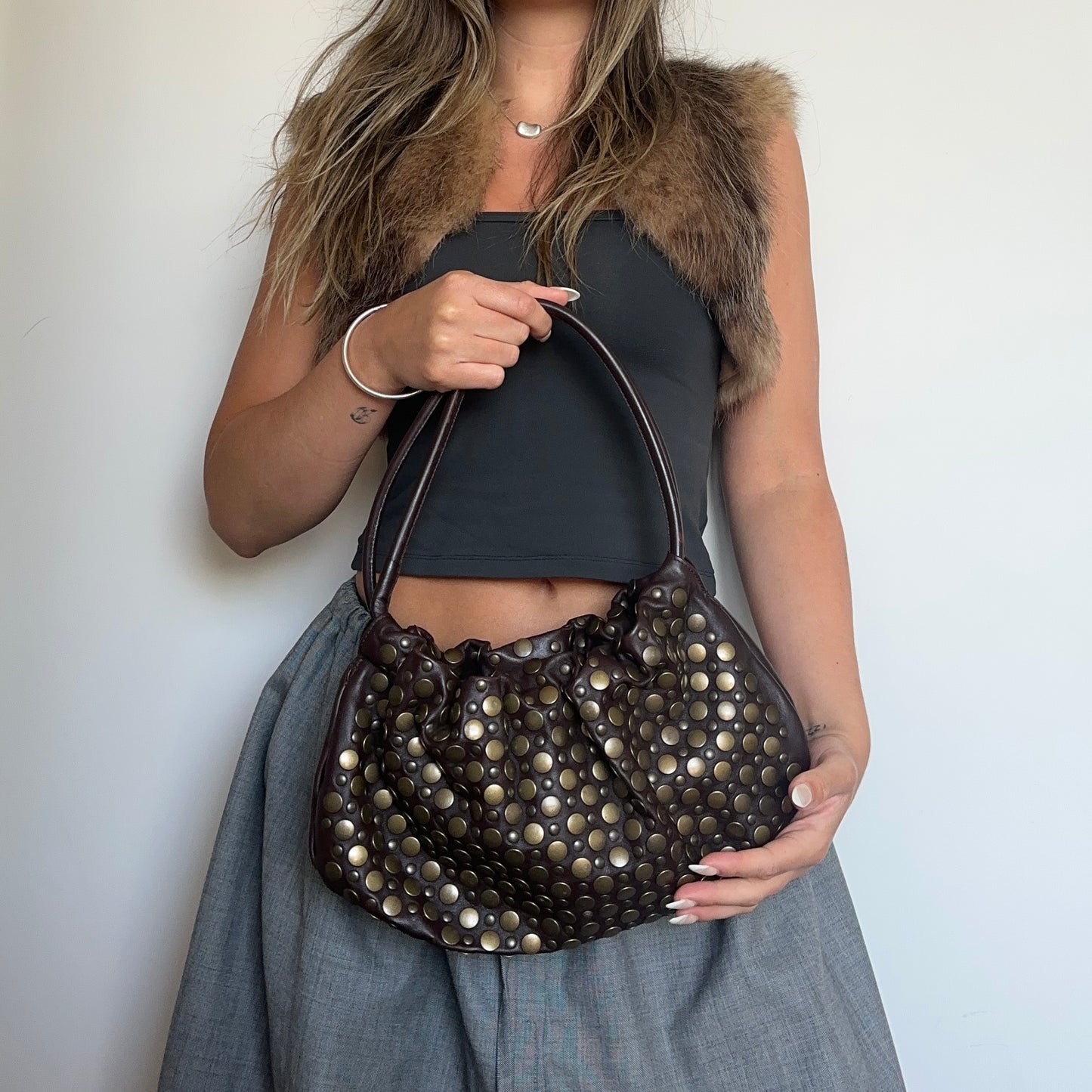 Sonia Rykiel Brown Domino with Bronze Studs