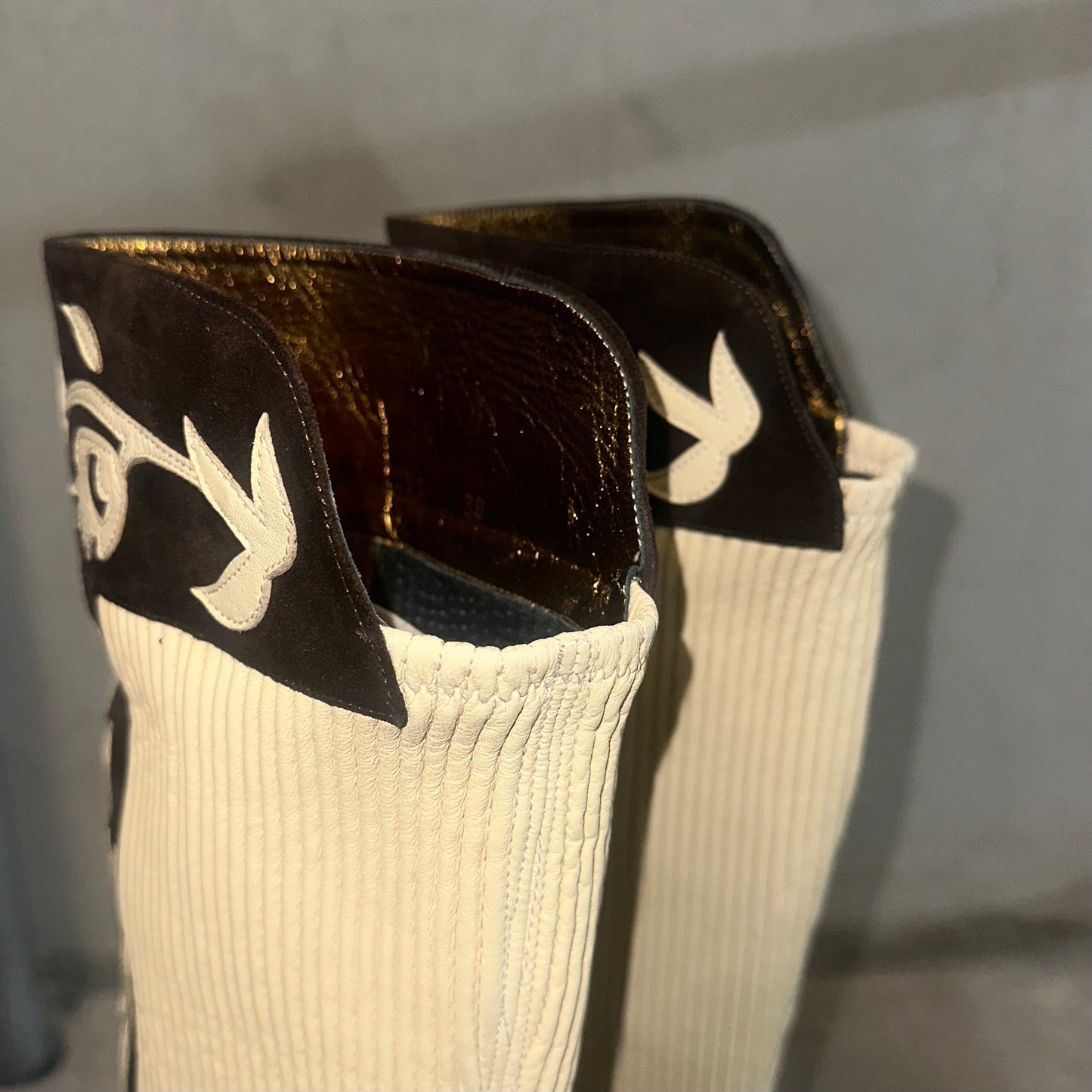 Dolce & Gabbana Brown Suede & Cream Leather Floral Boots (38)