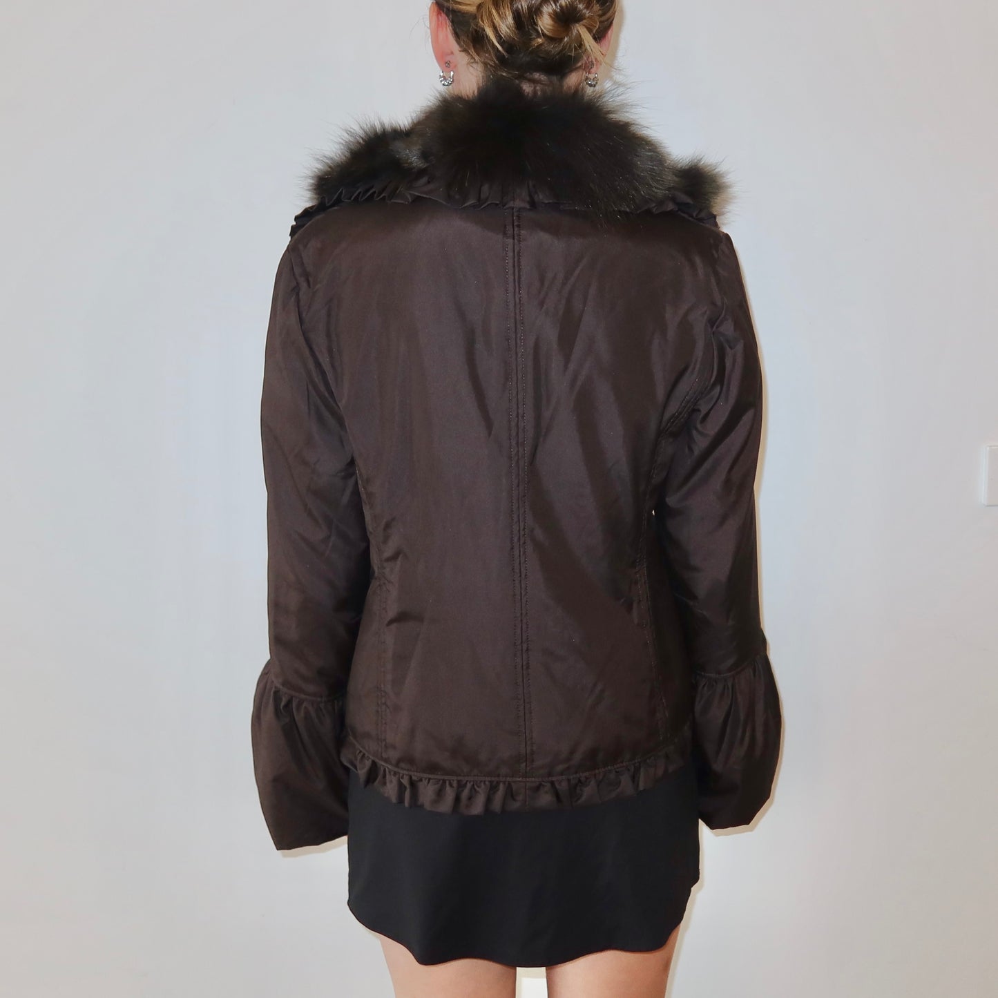 Balmain Brown Nylon and Fur Coat