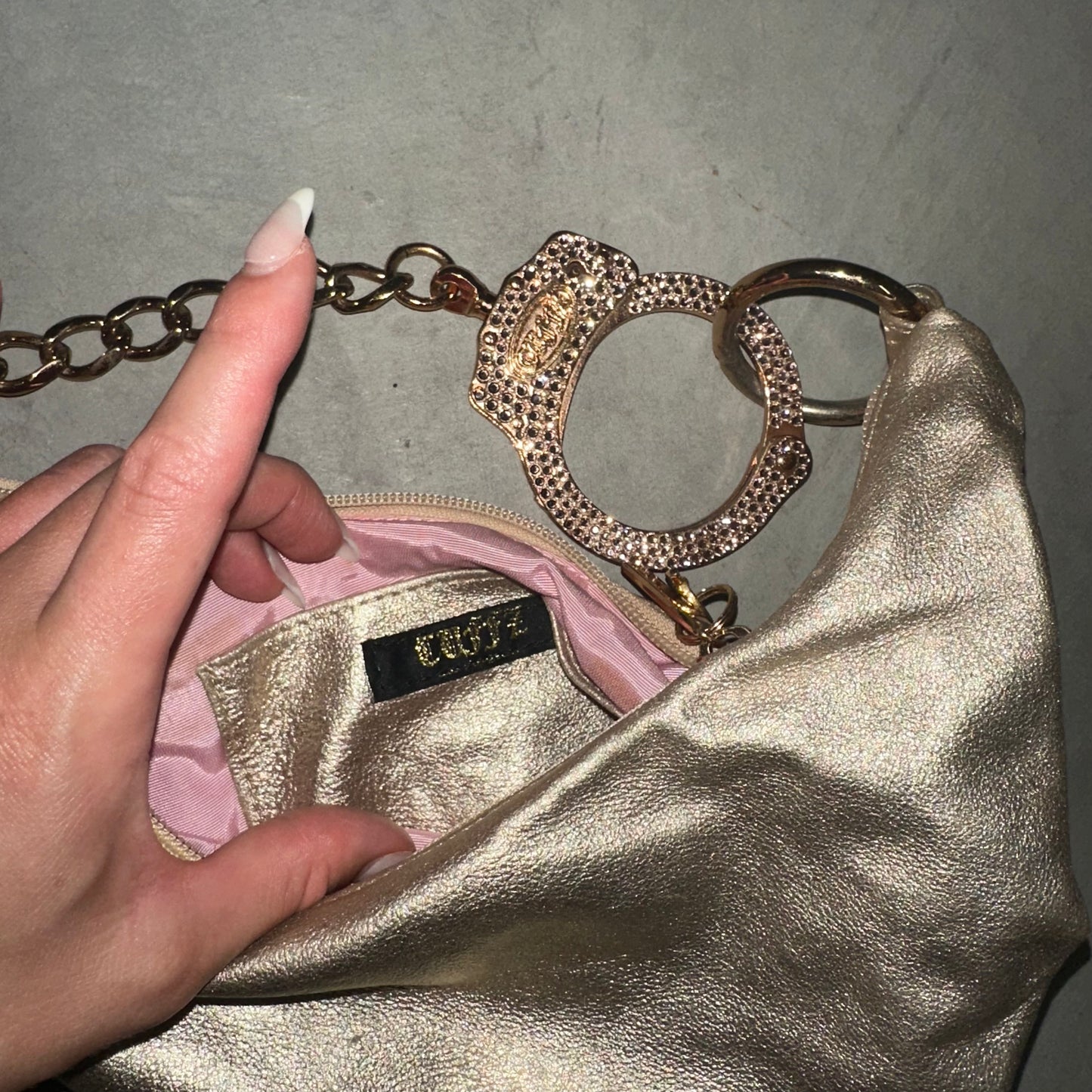 Cuffz Gold Barfly Bag with Gold Hardware and Pink Swarovski