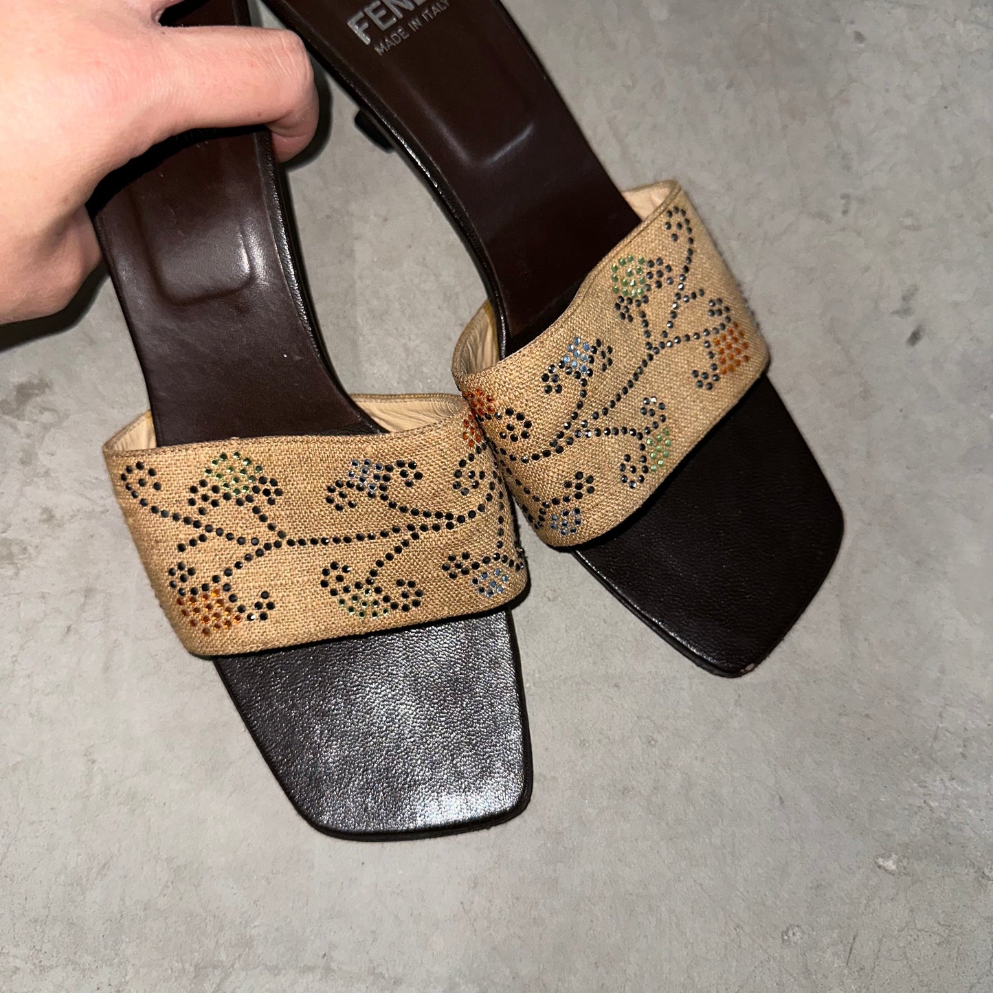 Fendi Rhinestone Floral Mules (36)