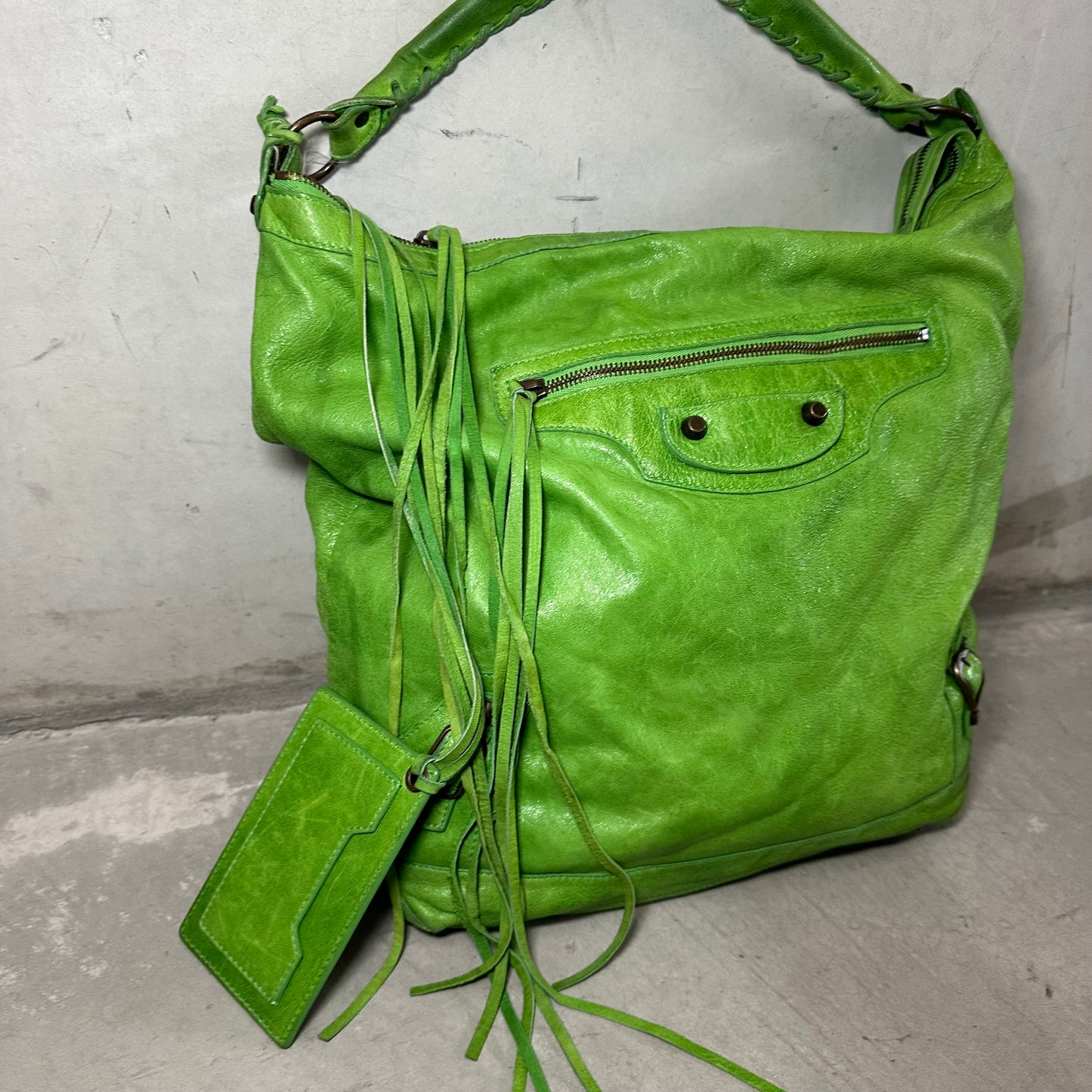 Balenciaga Rare Apple Green 'Day Editor' Motorcycle Bag
