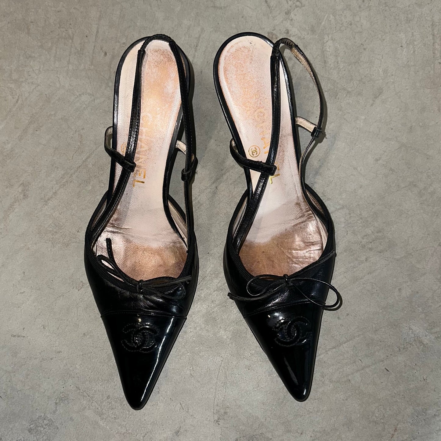 Chanel Black Sling Backs (38)