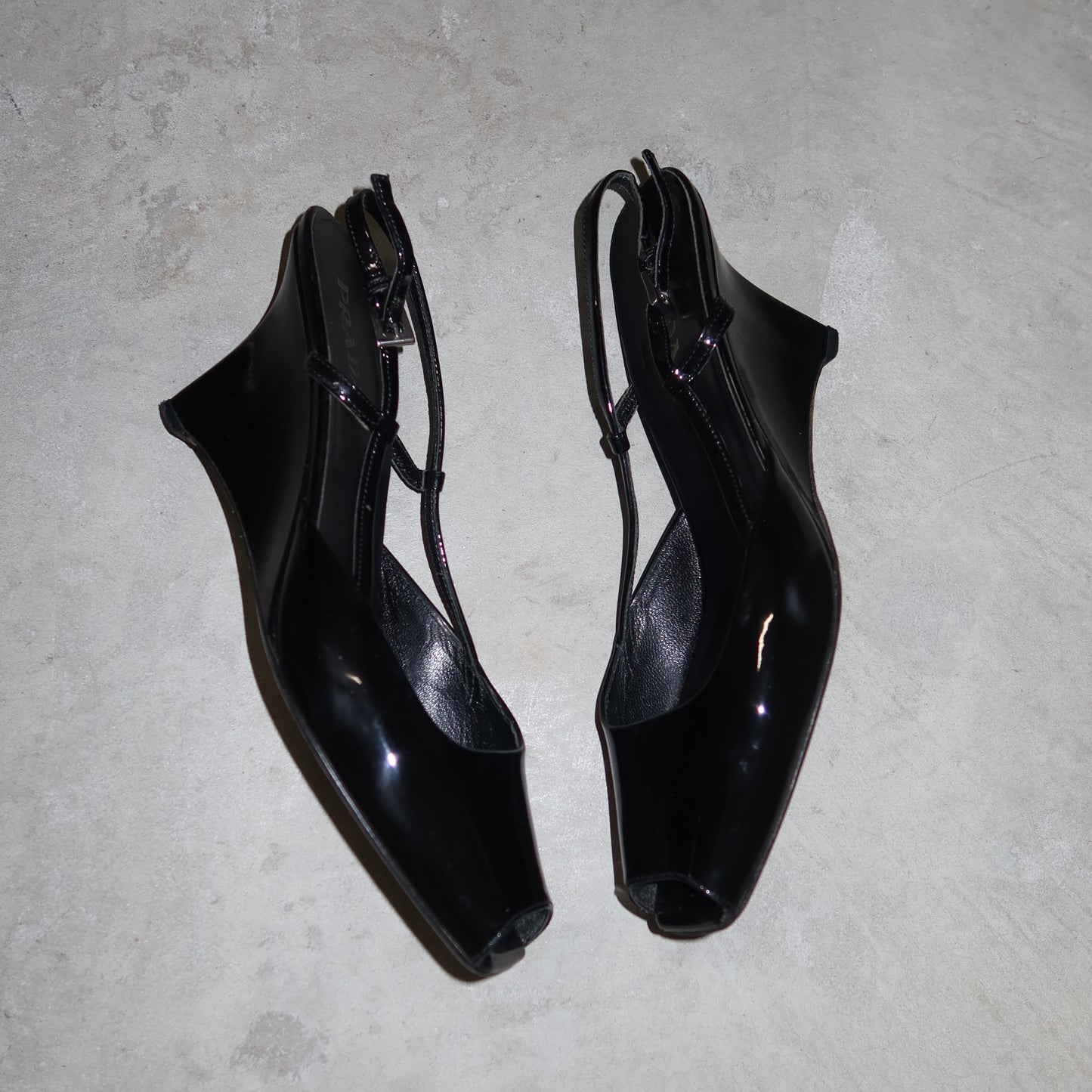 Prada Patent Peep Toe Wedges (38.5)