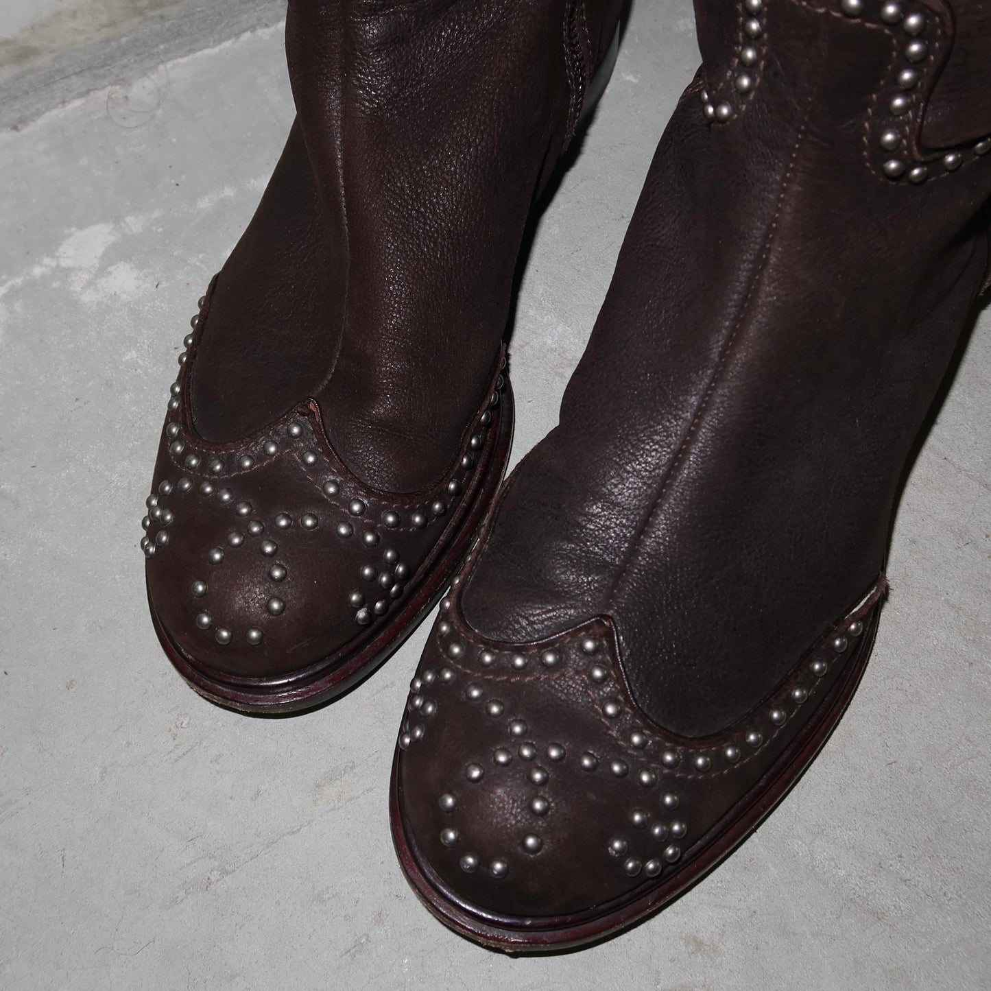 Miu Miu Brown Leather Studded Boots (37)