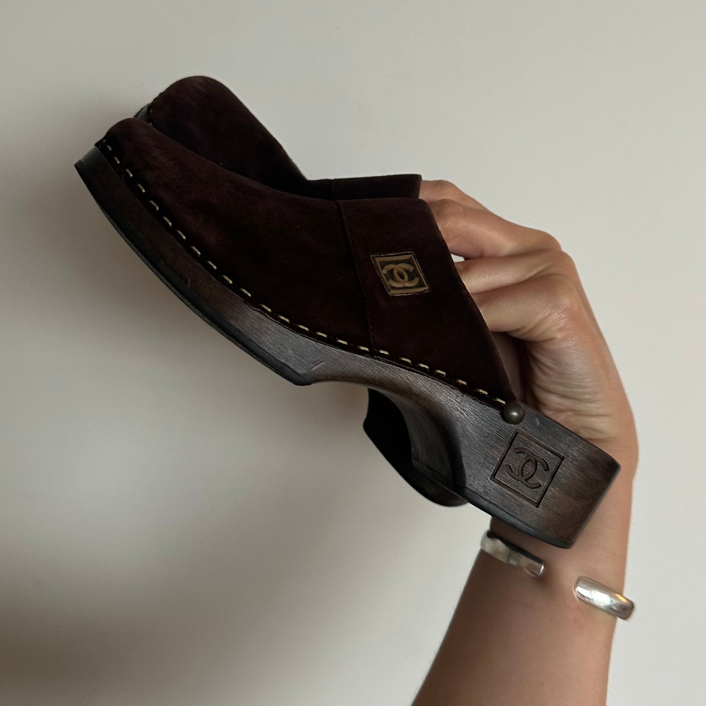 Chanel Brown Suede Clogs (36)