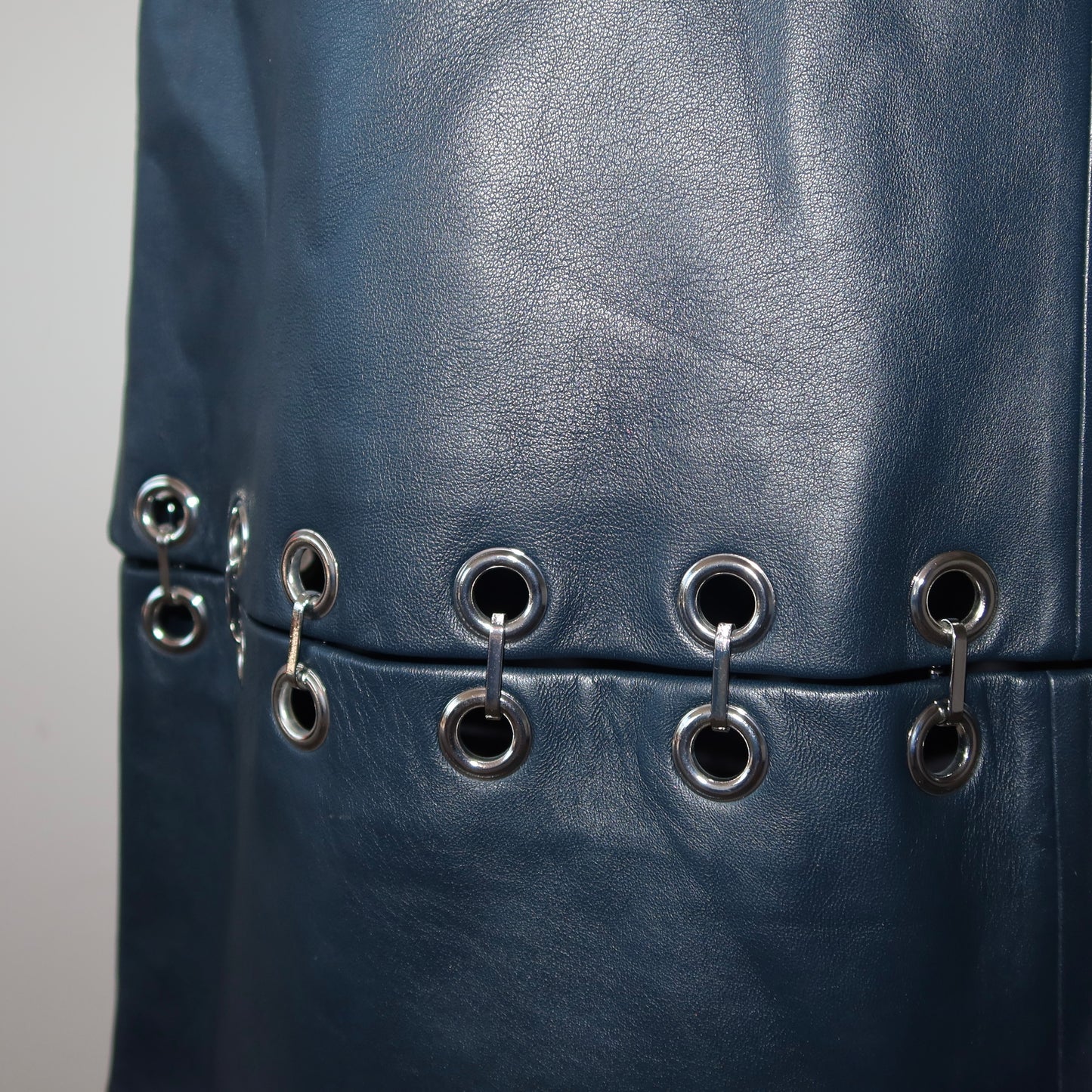 Tibi Blue Leather Grommet Skirt