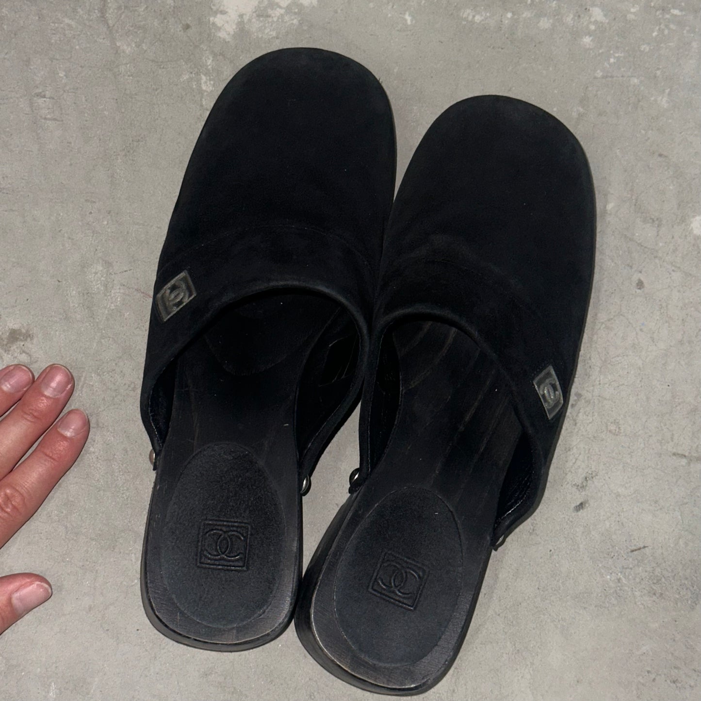 Chanel Black Suede Clogs (38)