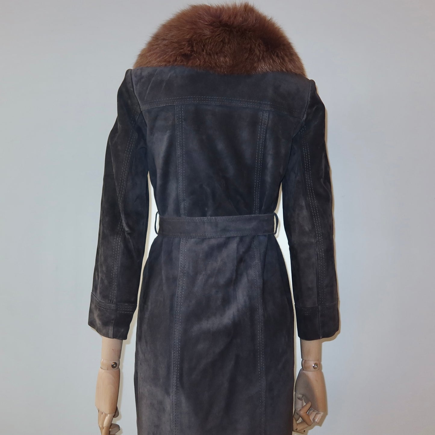Vintage Suede Trench with Real Fur Collar