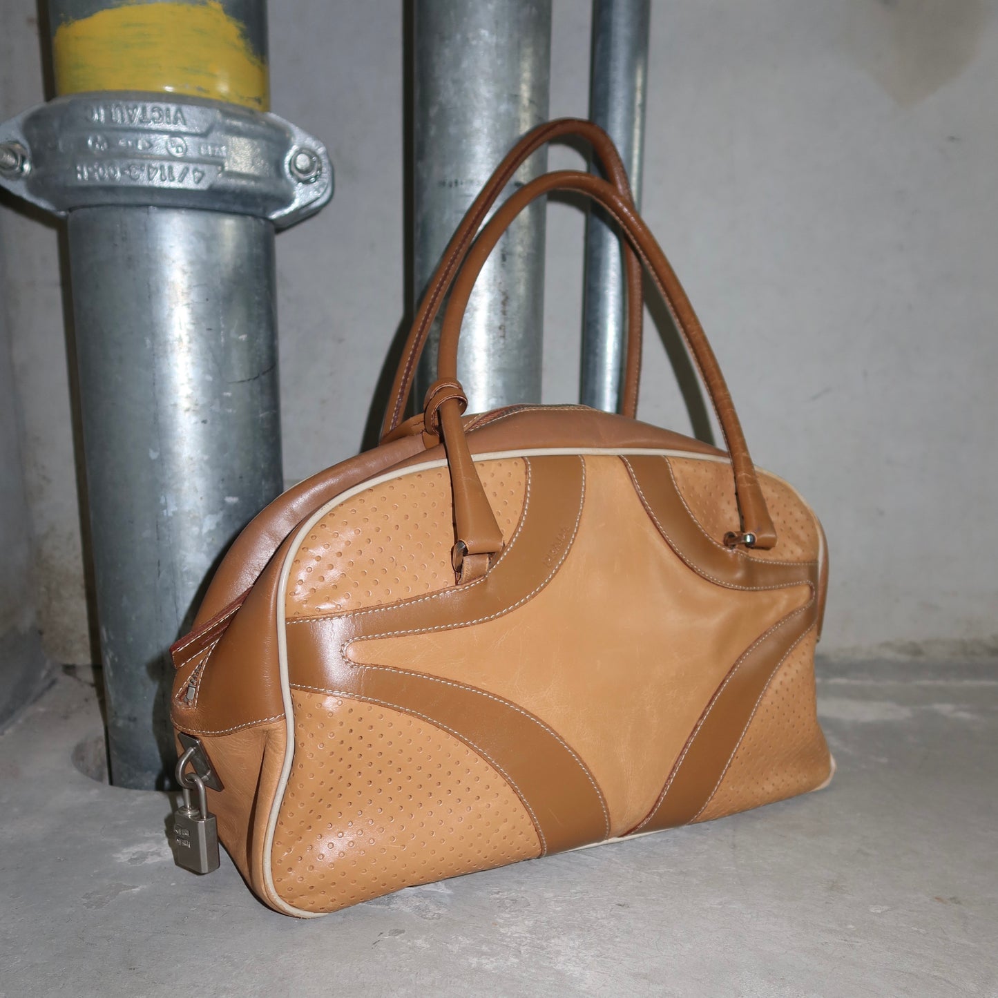 Prada Brown Leather Bowling Bag