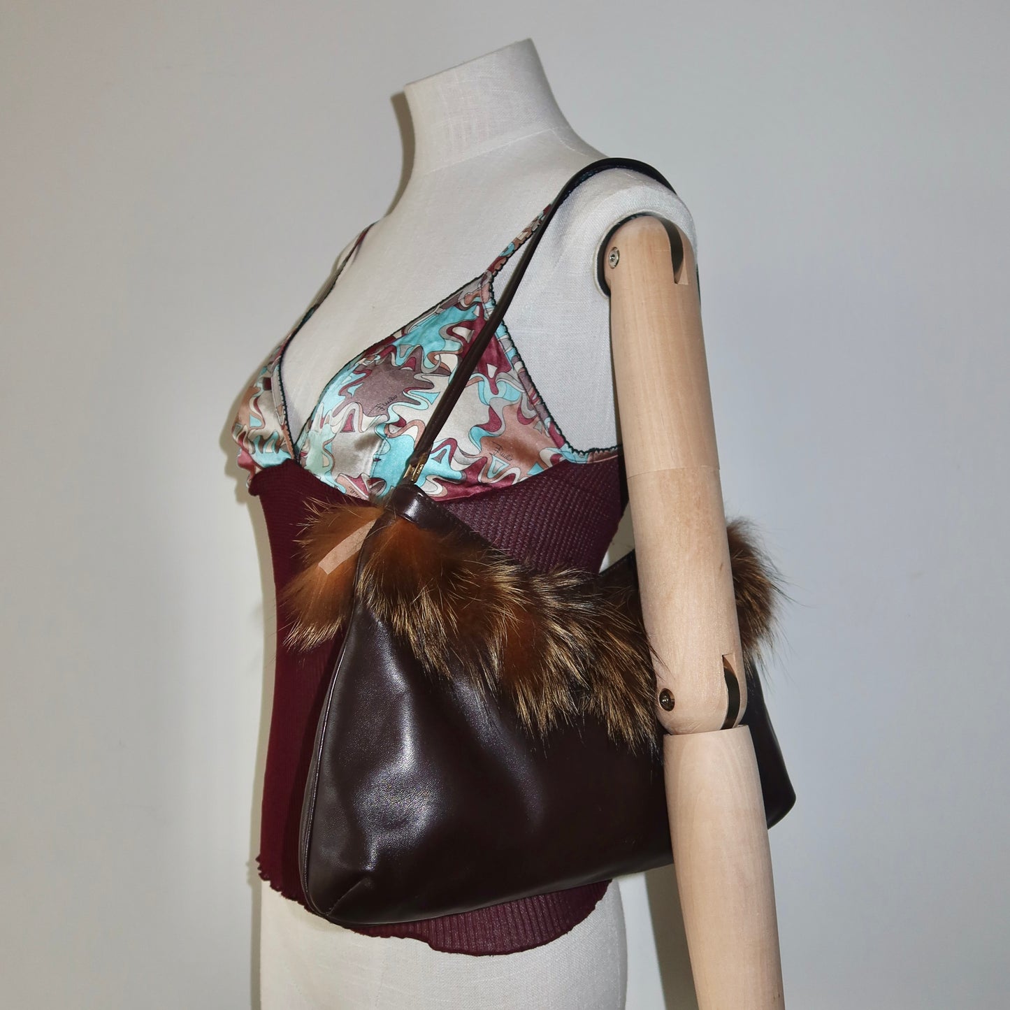 Vintage Italian Real Fur Trim Leather Bag