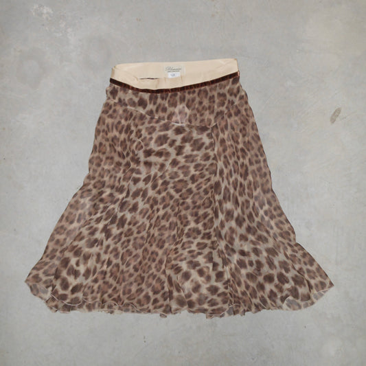 Blumarine Semi Sheer Silk Leopard Print Skirt