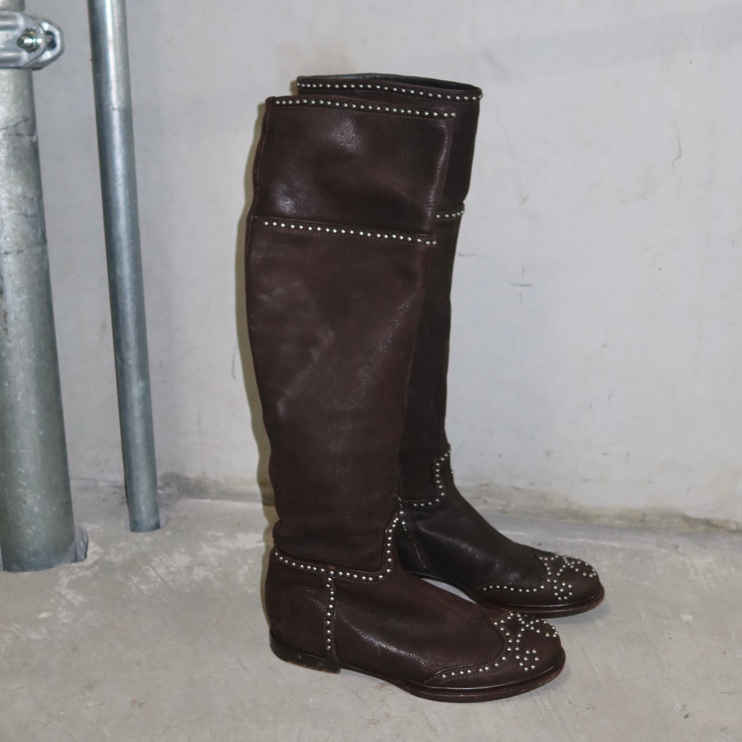 Miu Miu Brown Leather Studded Boots (37)