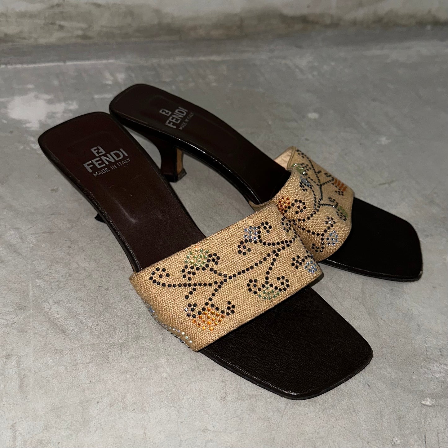 Fendi Rhinestone Floral Mules (36)