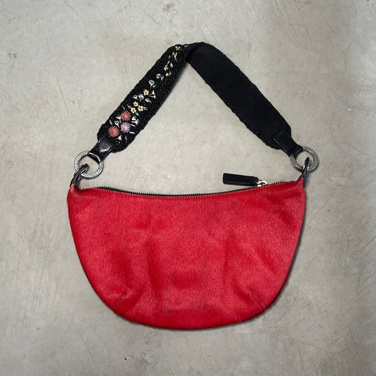 DKNY Red Cowhide Bag with Beaded Strap