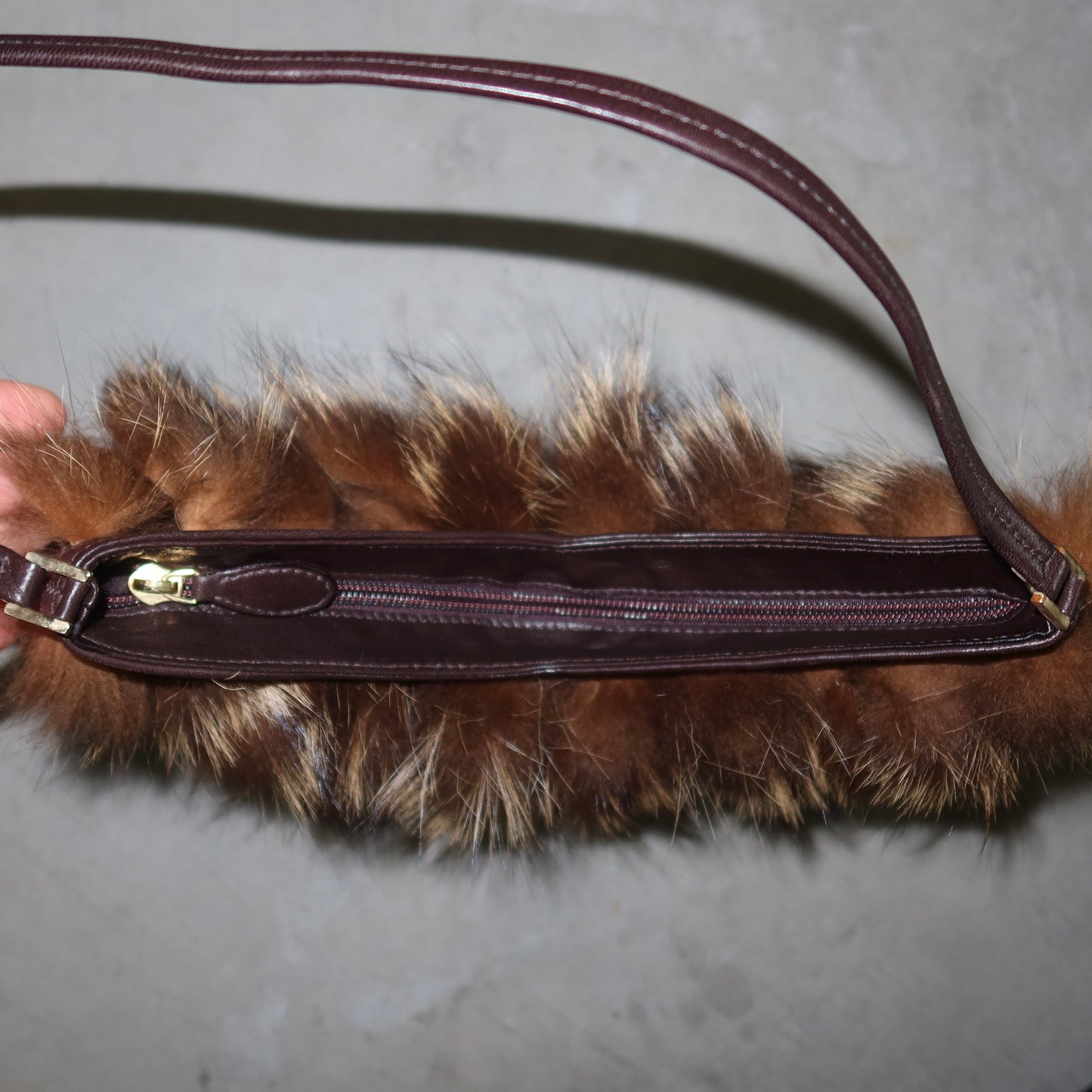 Vintage Italian Real Fur Trim Leather Bag