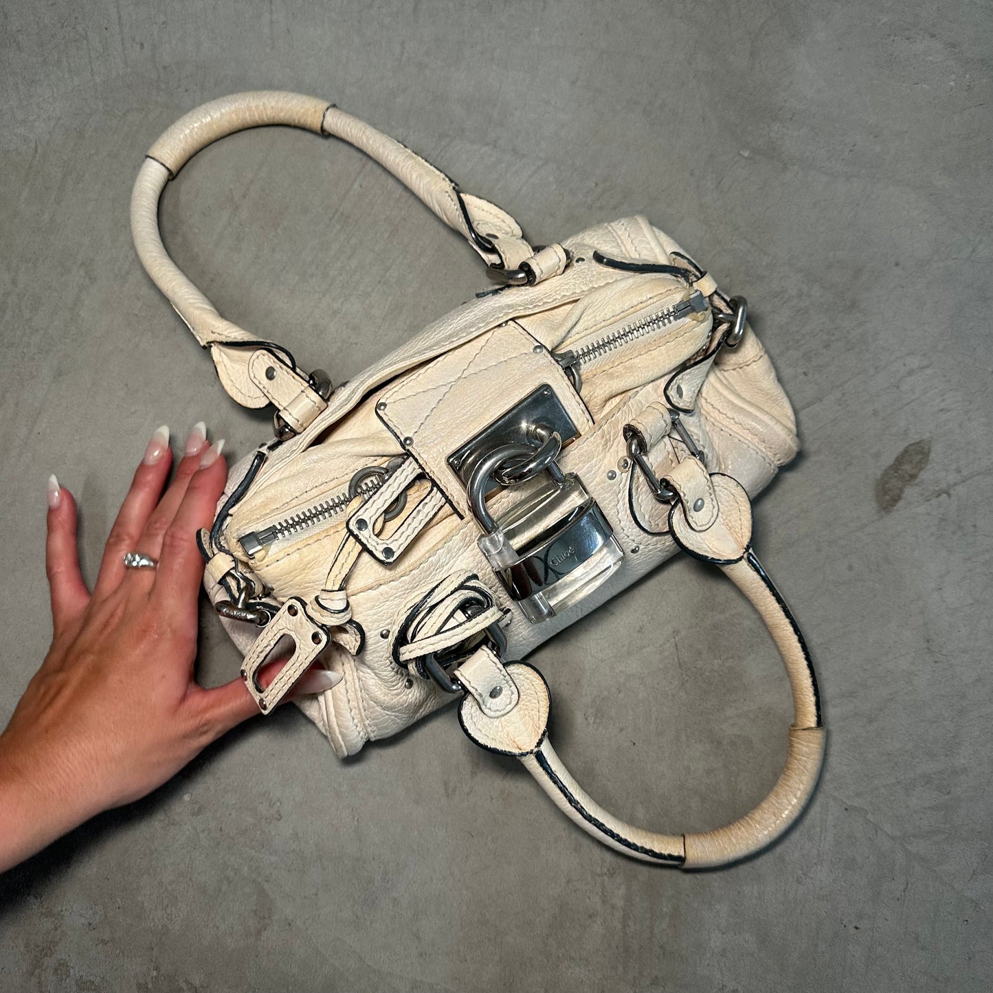 Chloe White Mini Paddington with Clear Lock