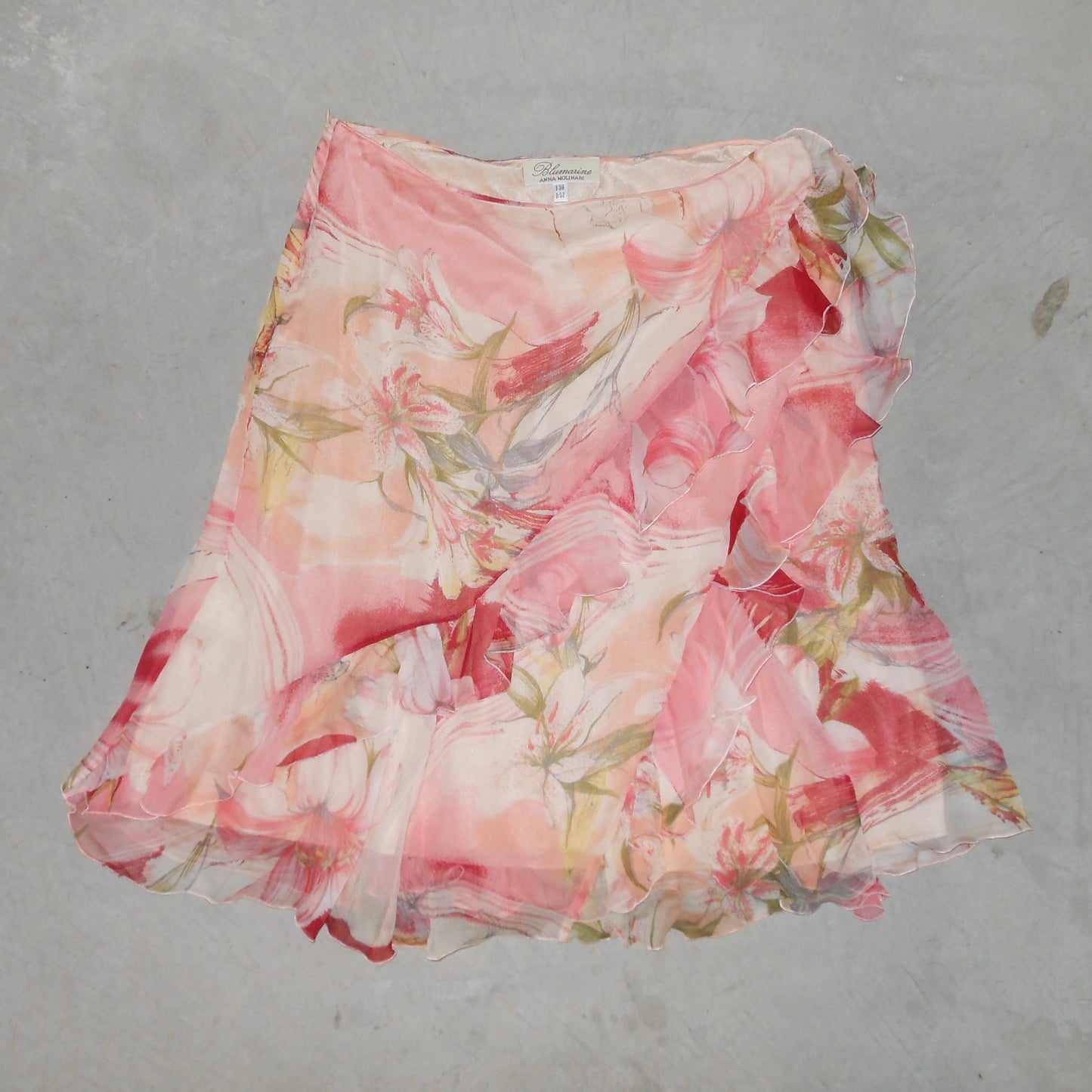 Blumarine 90’s Floral Silk Ruffle Skirt