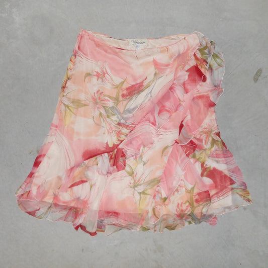 Blumarine 90’s Floral Silk Ruffle Skirt