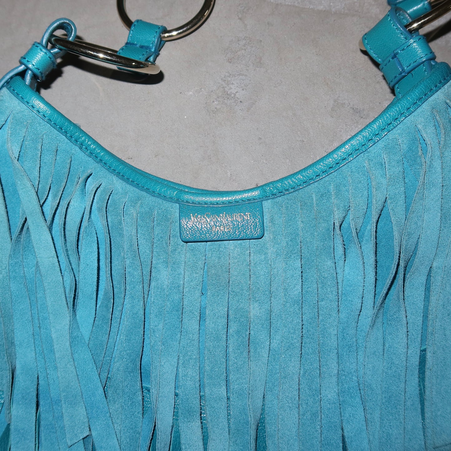 YSL Blue Suede Fringe Bag