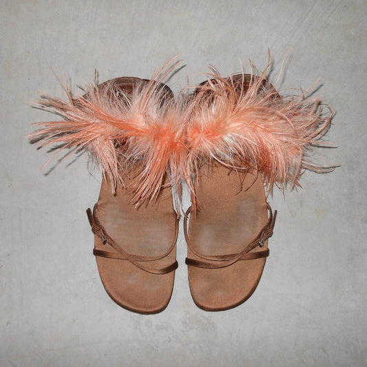 Prada SS17 Feather Trim Flat Sandals (40)
