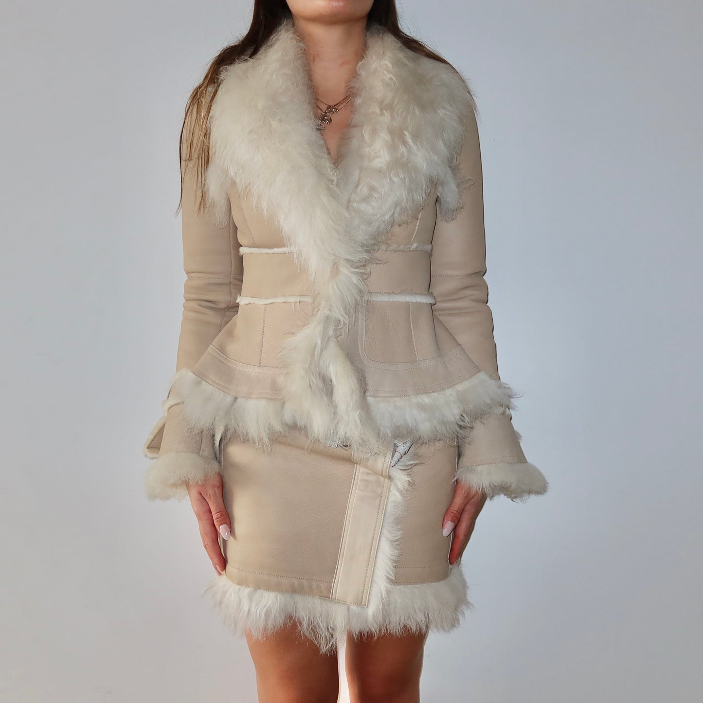 Burberry Shearling Coat and Skirt Set