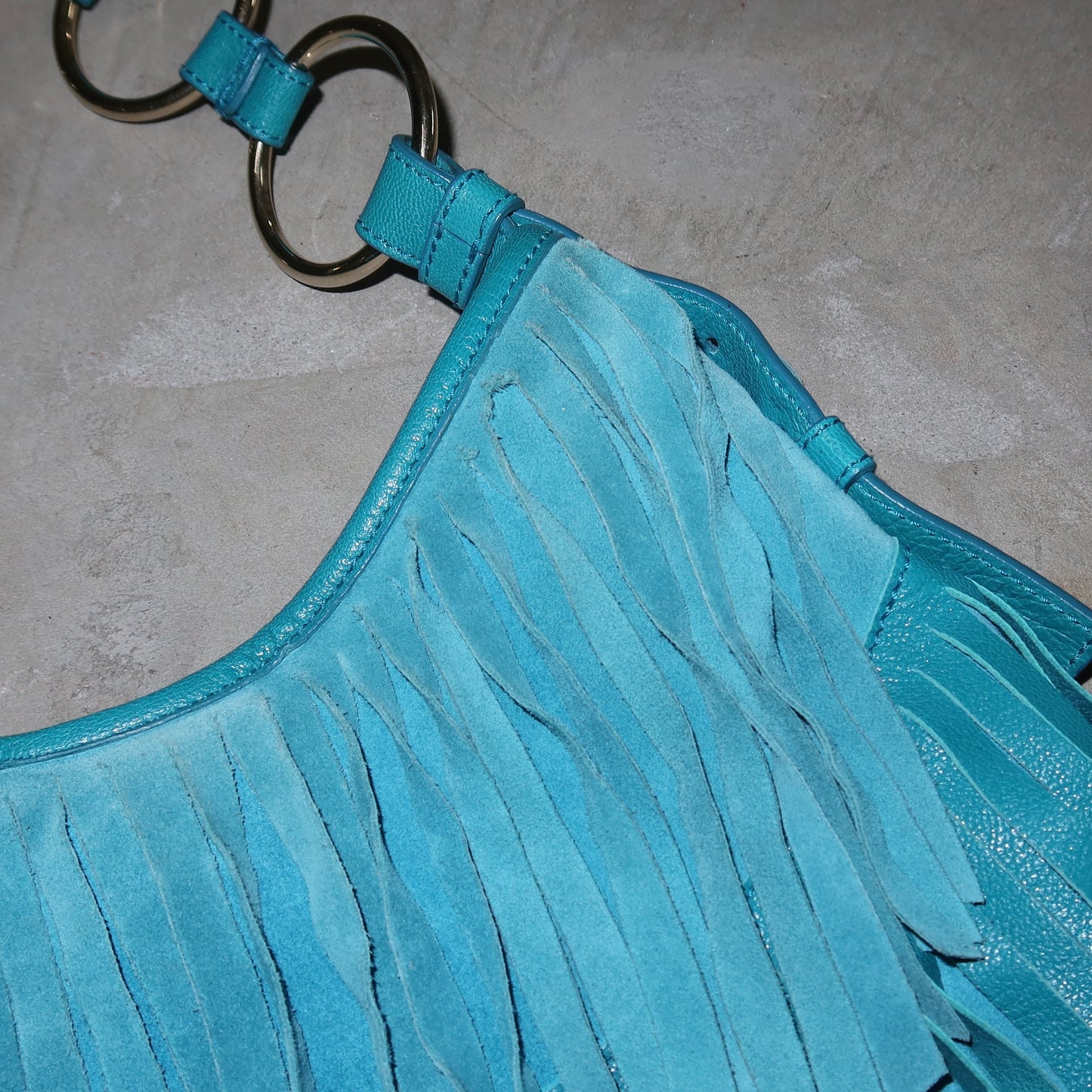 YSL Blue Suede Fringe Bag