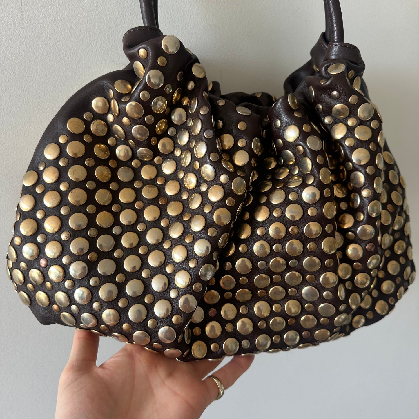 Sonia Rykiel Large Brown Leather Domino Bag