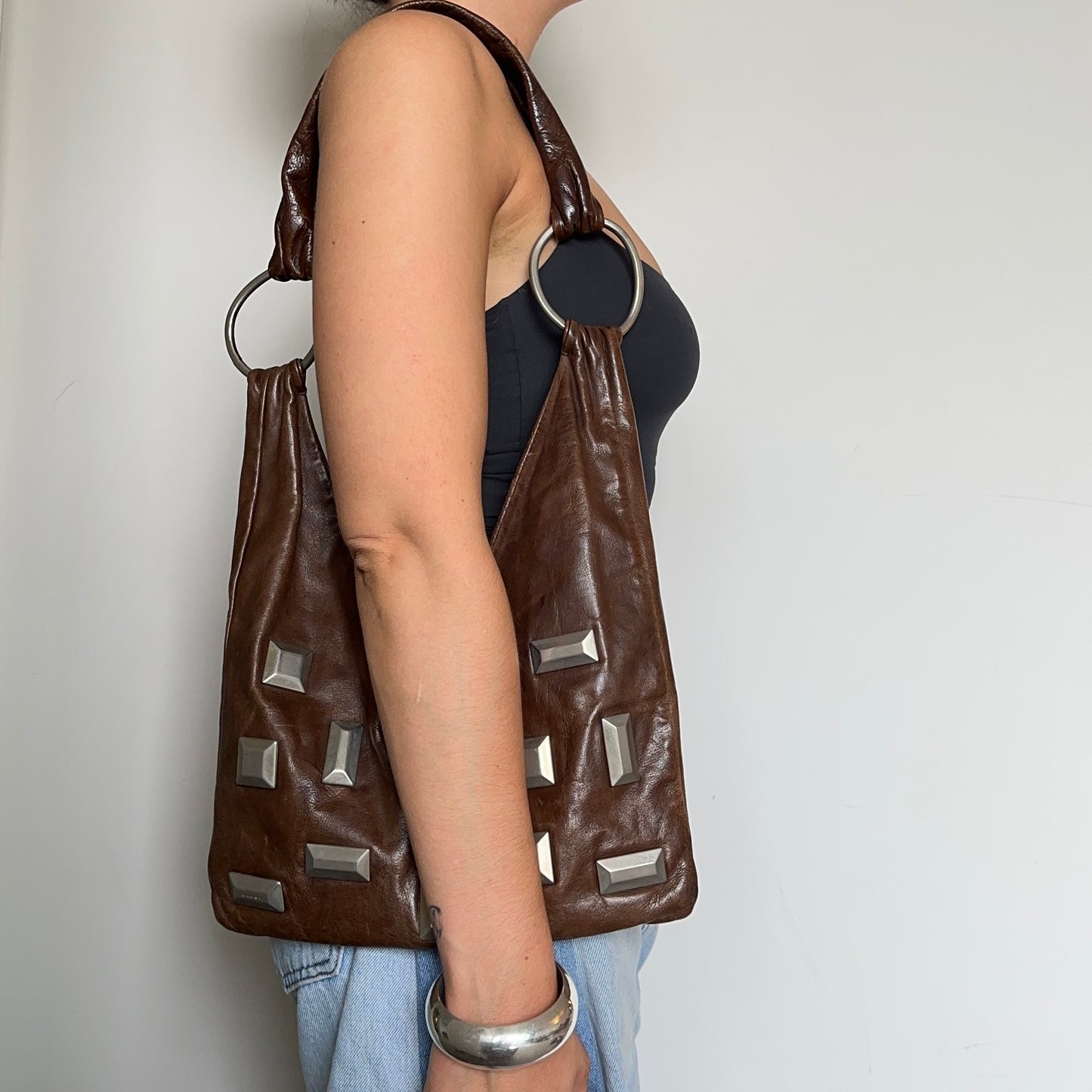 Marni Brown Leather Studded Bag