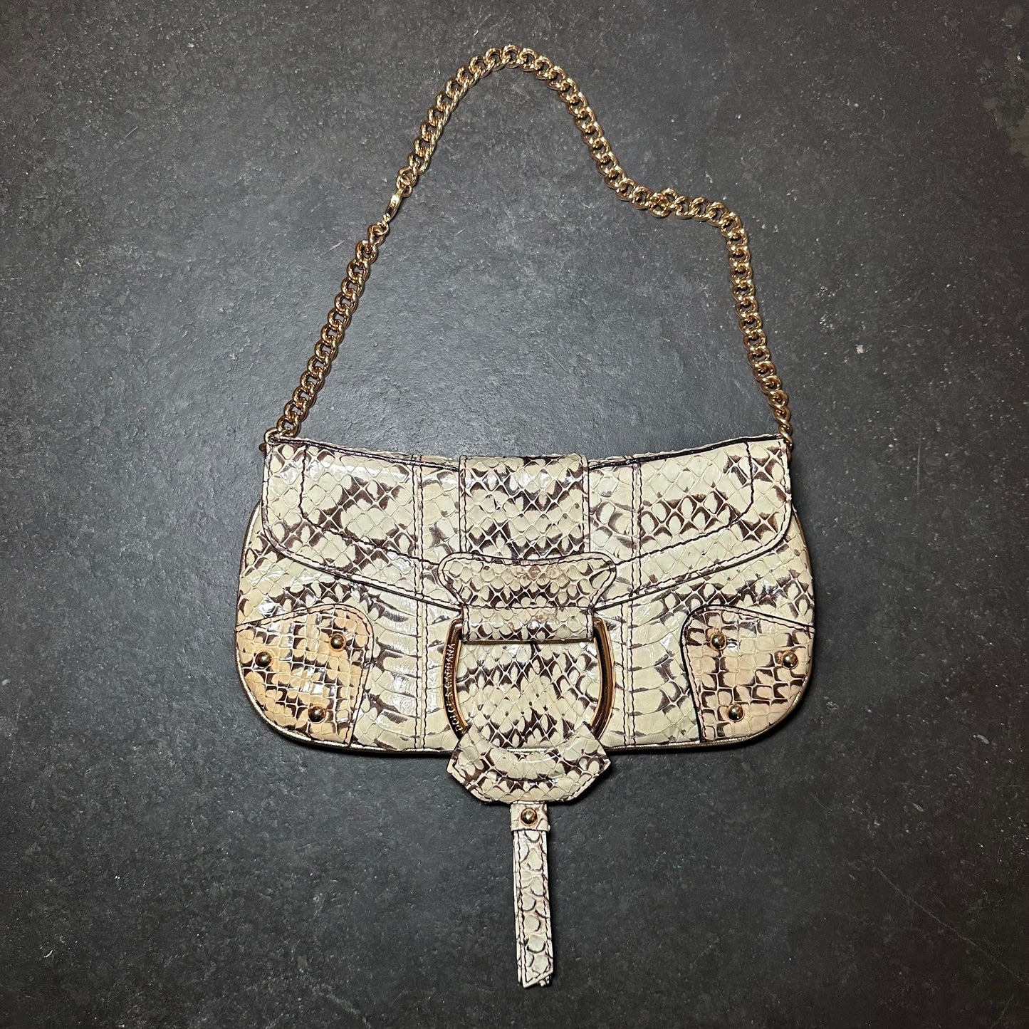 Dolce & Gabbana Python Flap Front Shoulder Bag