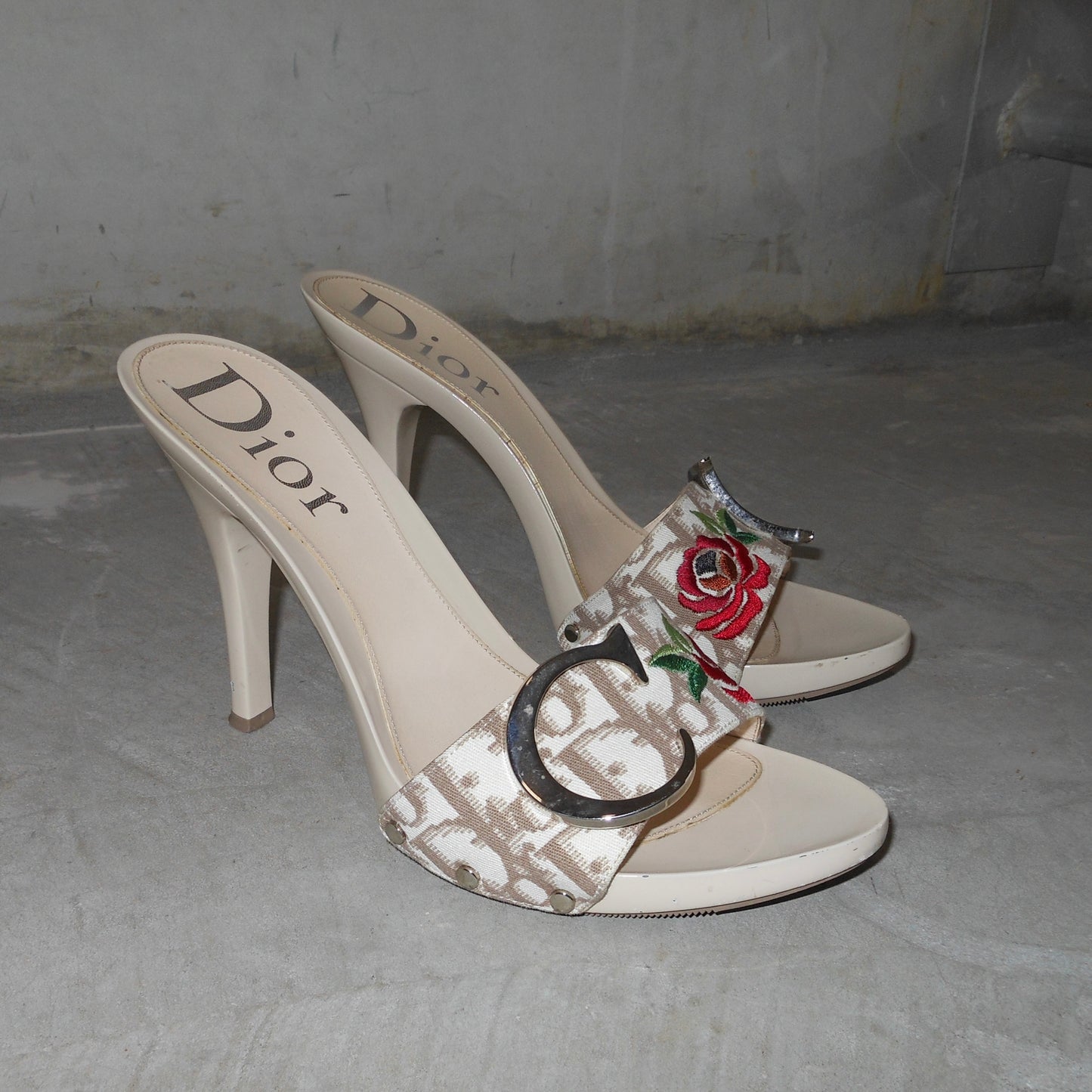 Dior Embroidered Trotter Heels (37.5)