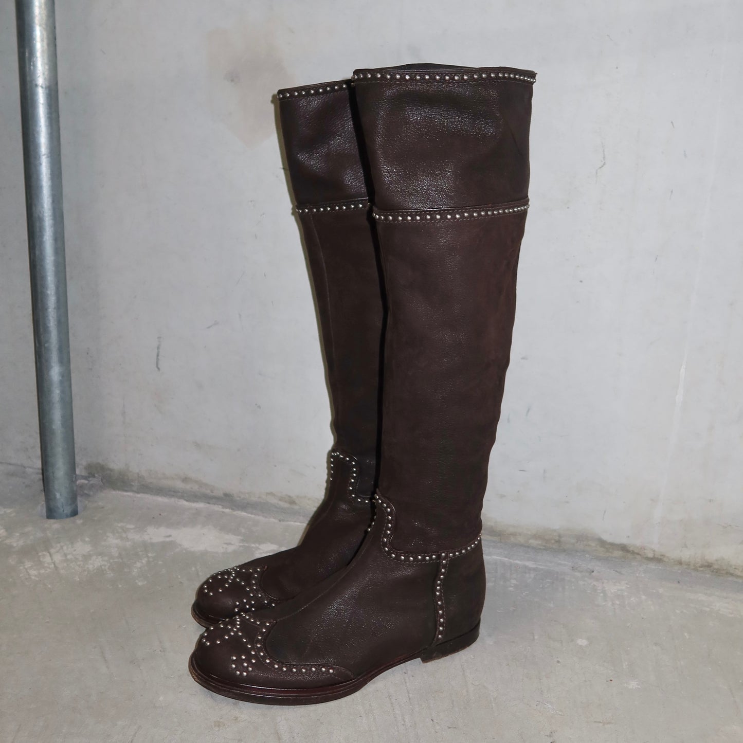 Miu Miu Brown Leather Studded Boots (37)