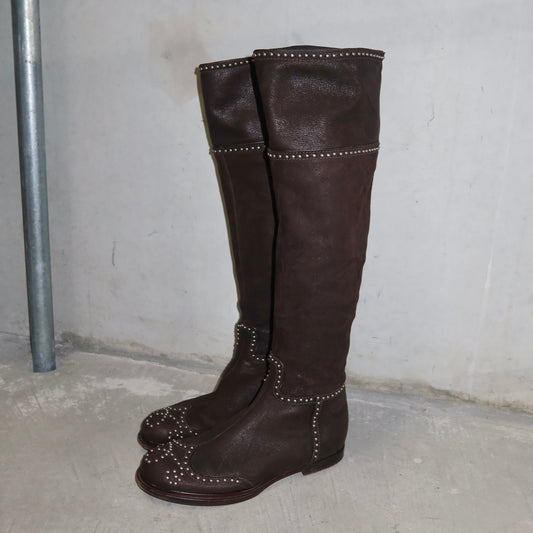 Miu Miu Brown Leather Studded Boots (37)