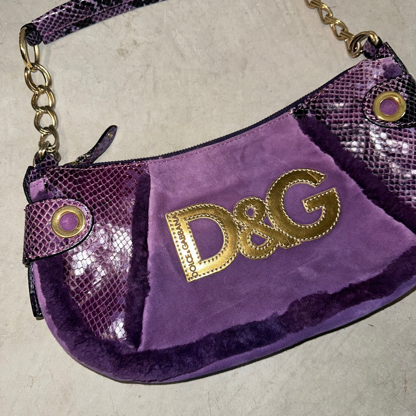 D&G Purple Shearling & Snakeskin Bag