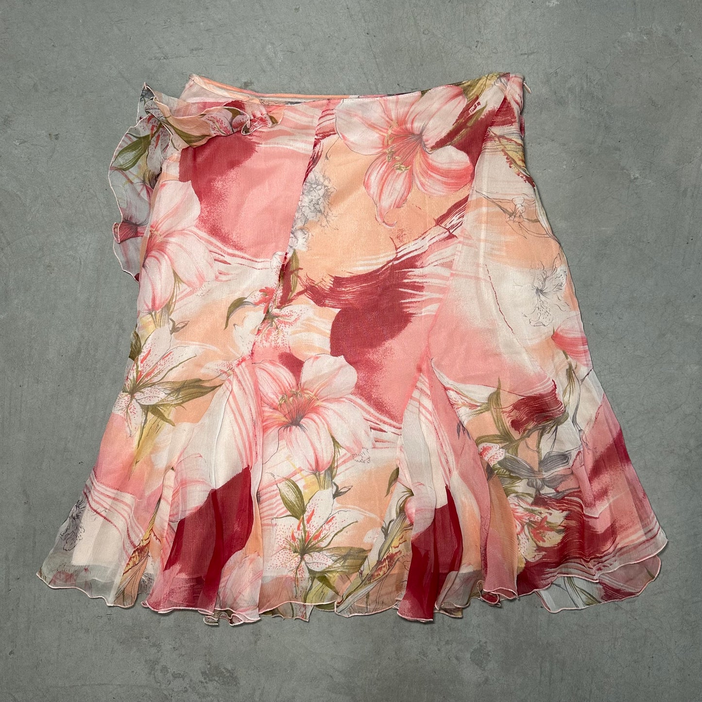 Blumarine 90’s Floral Silk Ruffle Skirt