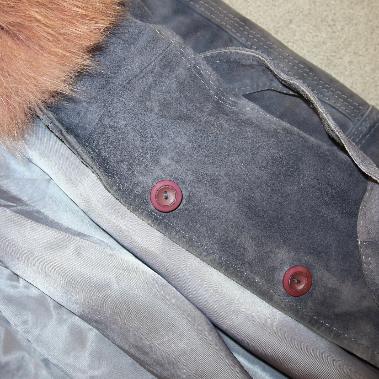 Vintage Suede Trench with Real Fur Collar