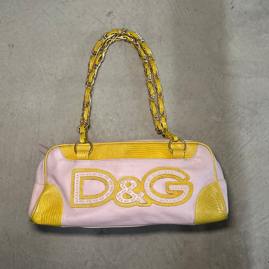 D&G Pink and Yellow Chain Handle Logo Bag