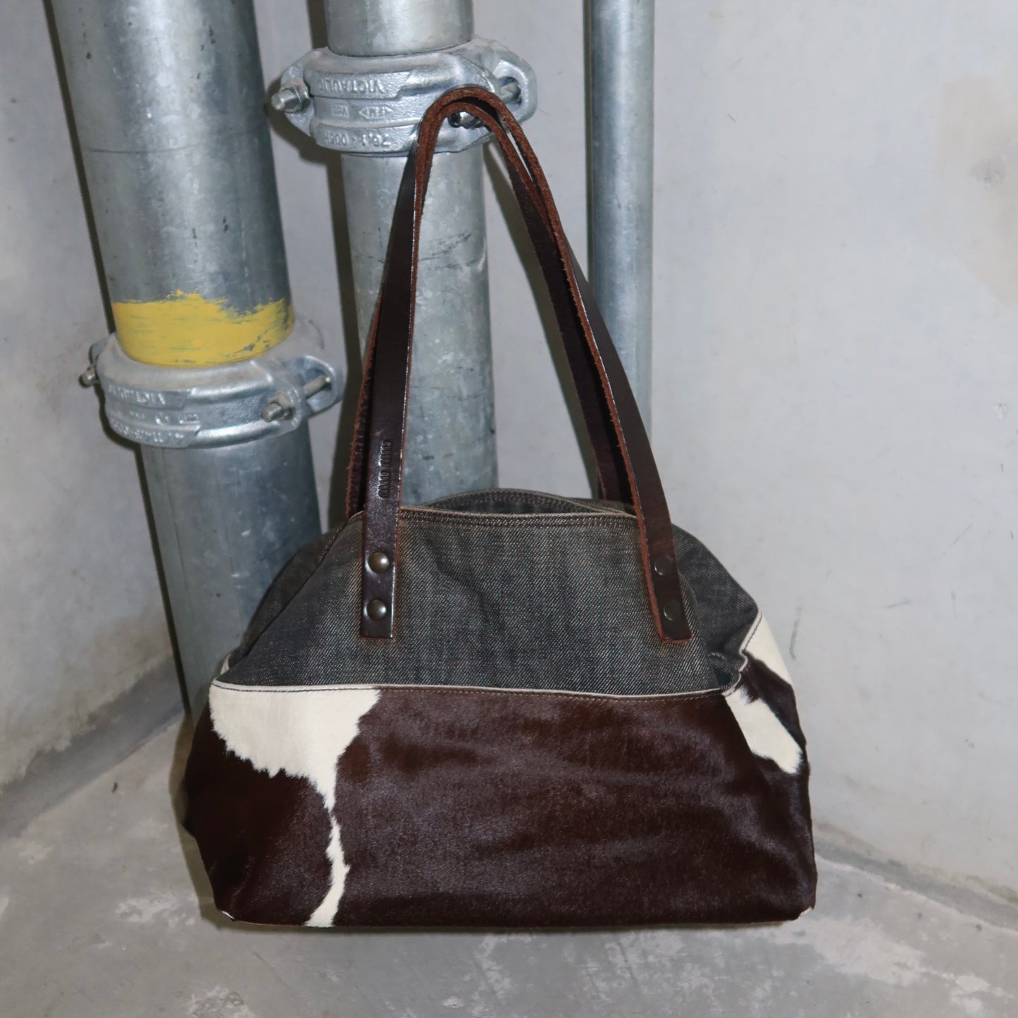 Miu Miu Cowhide and Denim Tote Bag