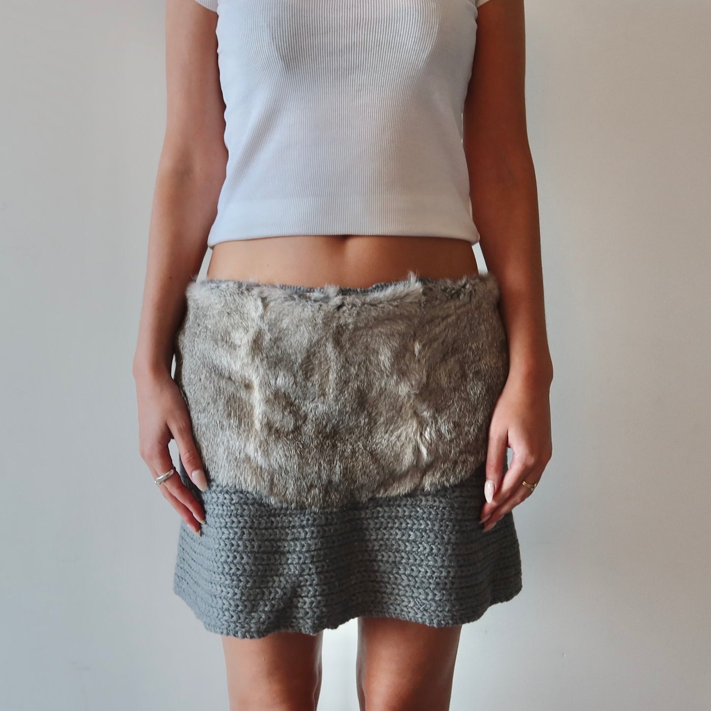 Vintage Cable Knit and Rabbit Fur Skirt
